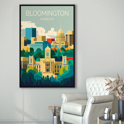 Bloomington Minnesota Retro Art Print, Bloomington City Wall Art, Floating Framed Canvas Print, Framed Picture, Painting Canvas