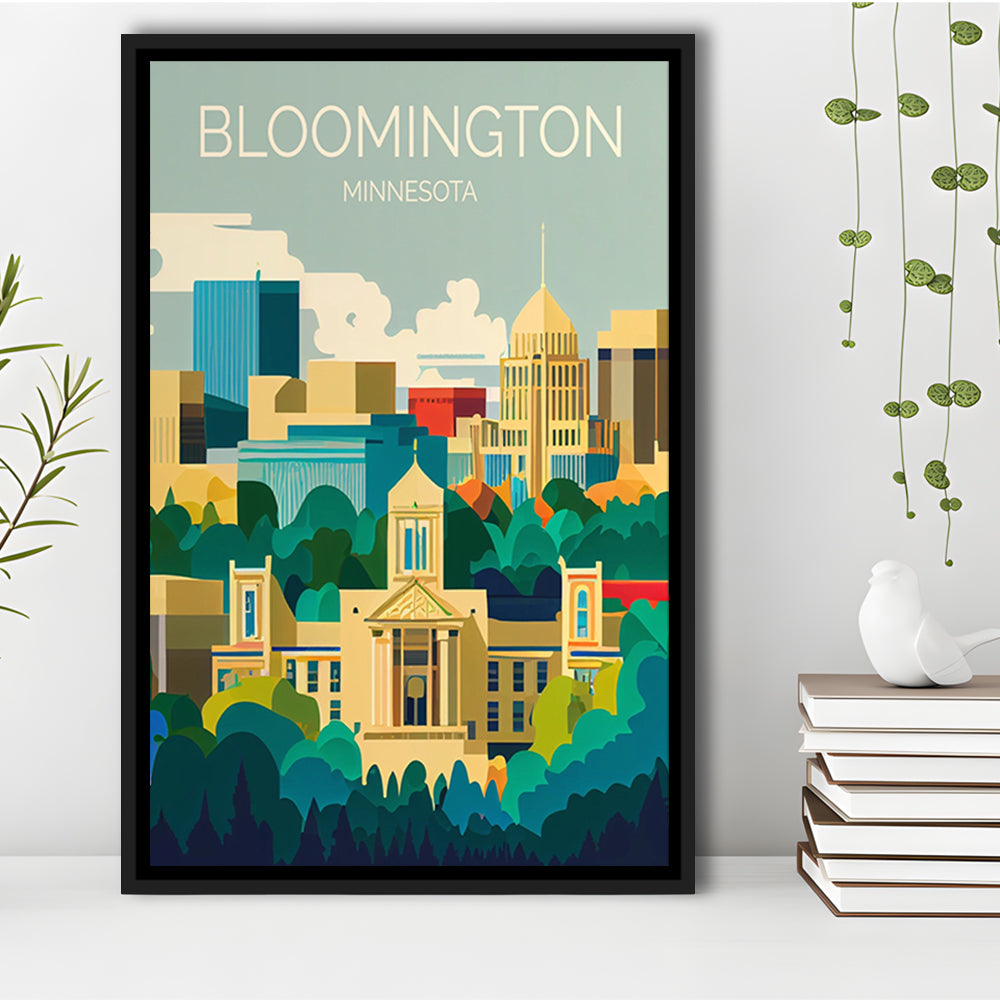Bloomington Minnesota Retro Art Print, Bloomington City Wall Art, Floating Framed Canvas Print, Framed Picture, Painting Canvas