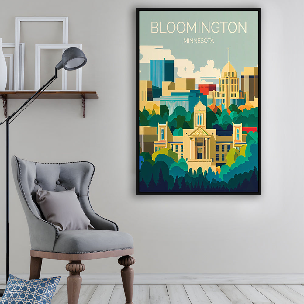 Bloomington Minnesota Retro Art Print, Bloomington City Wall Art, Floating Framed Canvas Print, Framed Picture, Painting Canvas