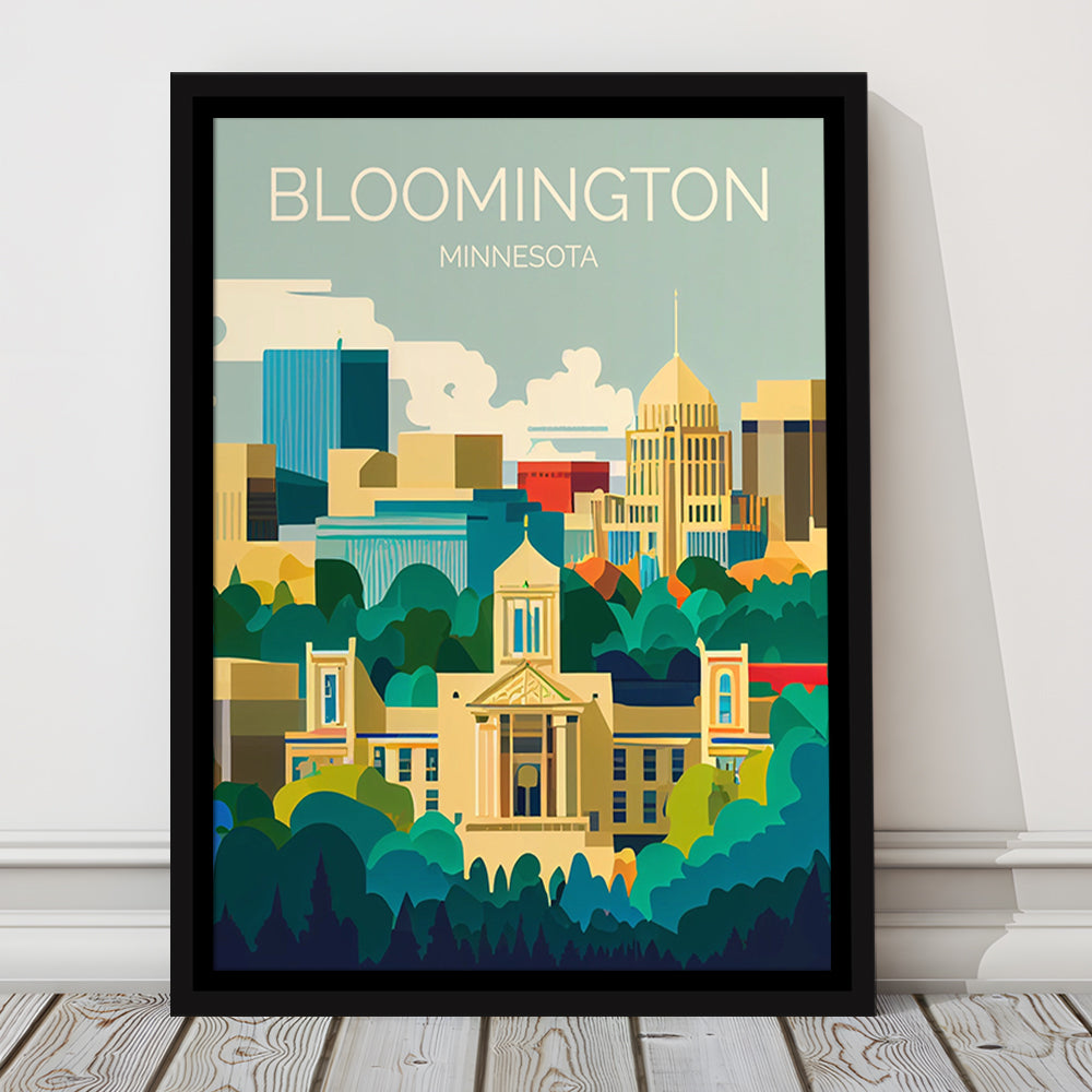 Bloomington Minnesota Retro Art Print, Bloomington City Wall Art, Floating Framed Canvas Print, Framed Picture, Painting Canvas