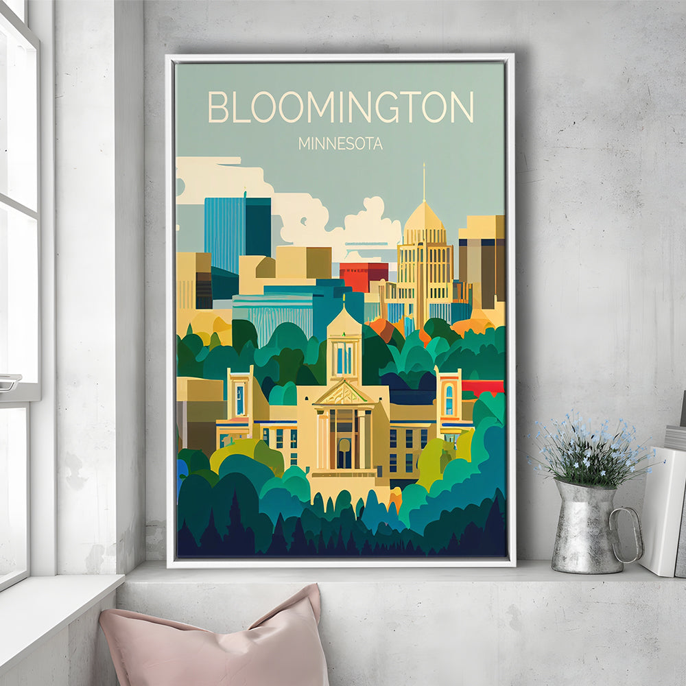 Bloomington Minnesota Retro Art Print, Bloomington City Wall Art, Floating Framed Canvas Print, Framed Picture, Painting Canvas