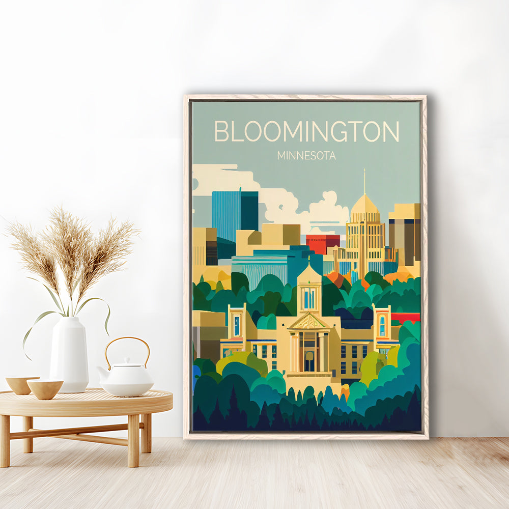Bloomington Minnesota Retro Art Print, Bloomington City Wall Art, Floating Framed Canvas Print, Framed Picture, Painting Canvas