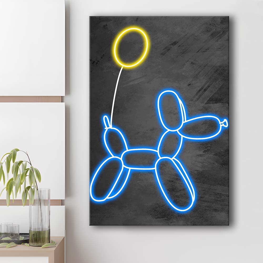 Blue Balloon Dog, Neon Sign Effect Art, Canvas Print, Luxury Wall Art Decor, Modern Art