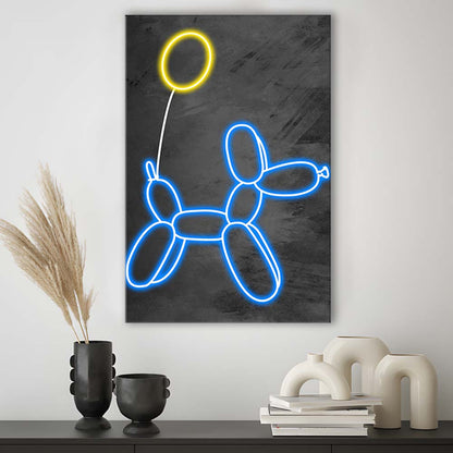 Blue Balloon Dog, Neon Sign Effect Art, Canvas Print, Luxury Wall Art Decor, Modern Art