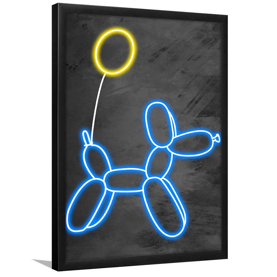 Blue Balloon Dog, Neon Sign Effect Art, Framed Art Print, Picture Framed Wall Art Decor