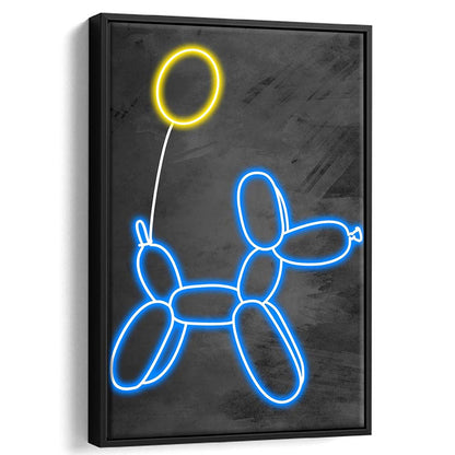 Blue Balloon Dog, Neon Sign Effect Art, Framed Canvas Print, Floating Frame, Luxury Wall Art Decor