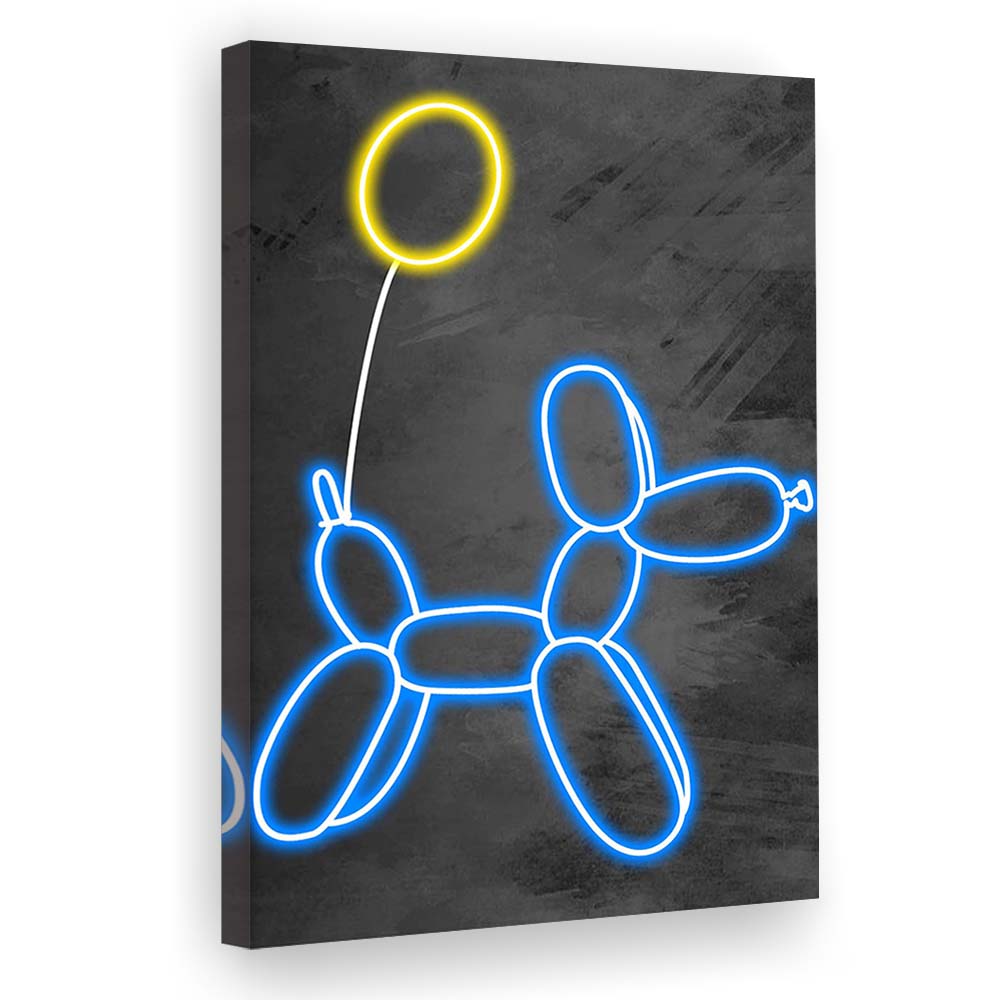 Blue Balloon Dog, Neon Sign Effect Art, Canvas Print, Luxury Wall Art Decor, Modern Art