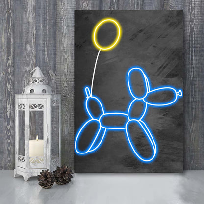 Blue Balloon Dog, Neon Sign Effect Art, Canvas Print, Luxury Wall Art Decor, Modern Art