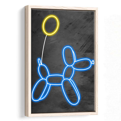 Blue Balloon Dog, Neon Sign Effect Art, Framed Canvas Print, Floating Frame, Luxury Wall Art Decor