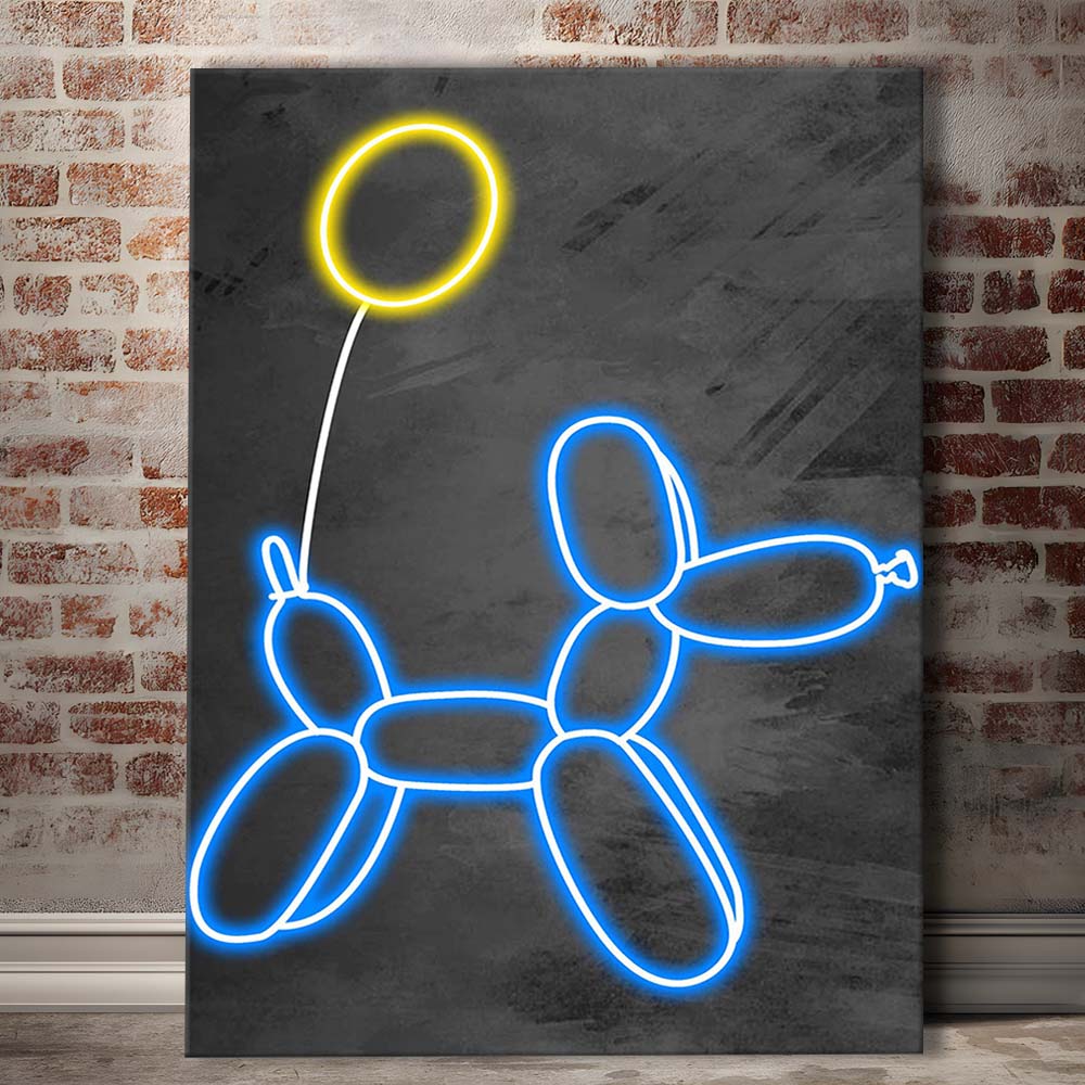 Blue Balloon Dog, Neon Sign Effect Art, Canvas Print, Luxury Wall Art Decor, Modern Art