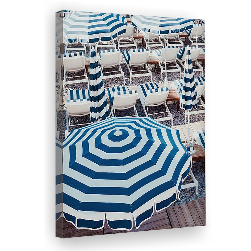 Blue Beach Umbrellas Wall Art Print,French Riviera Print, Canvas Prints Wall Art