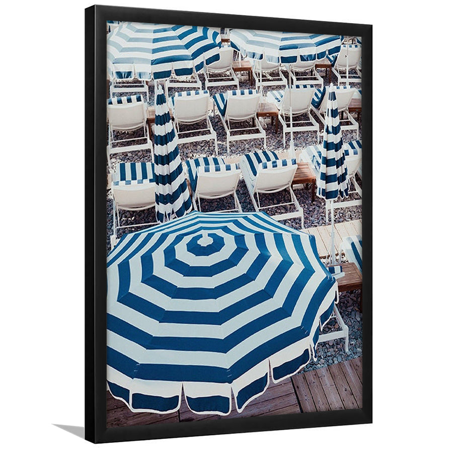 Blue Beach Umbrellas Wall Art Print,French Riviera Print, Framed Art Prints Wall Decor