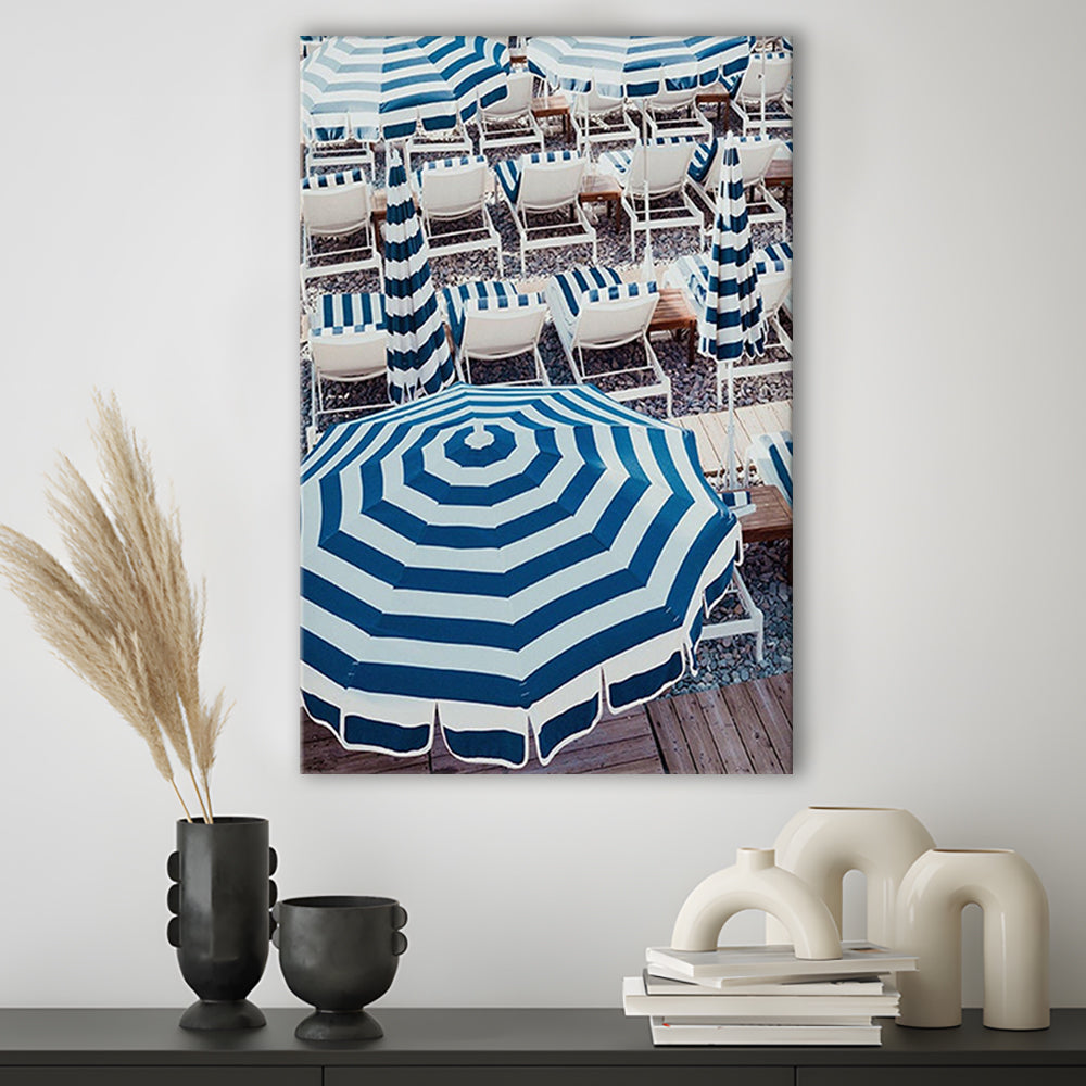 Blue Beach Umbrellas Wall Art Print,French Riviera Print, Canvas Prints Wall Art
