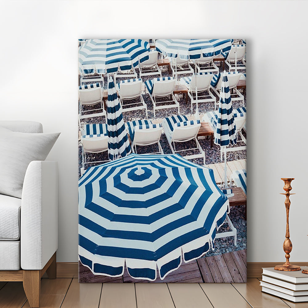 Blue Beach Umbrellas Wall Art Print,French Riviera Print, Canvas Prints Wall Art