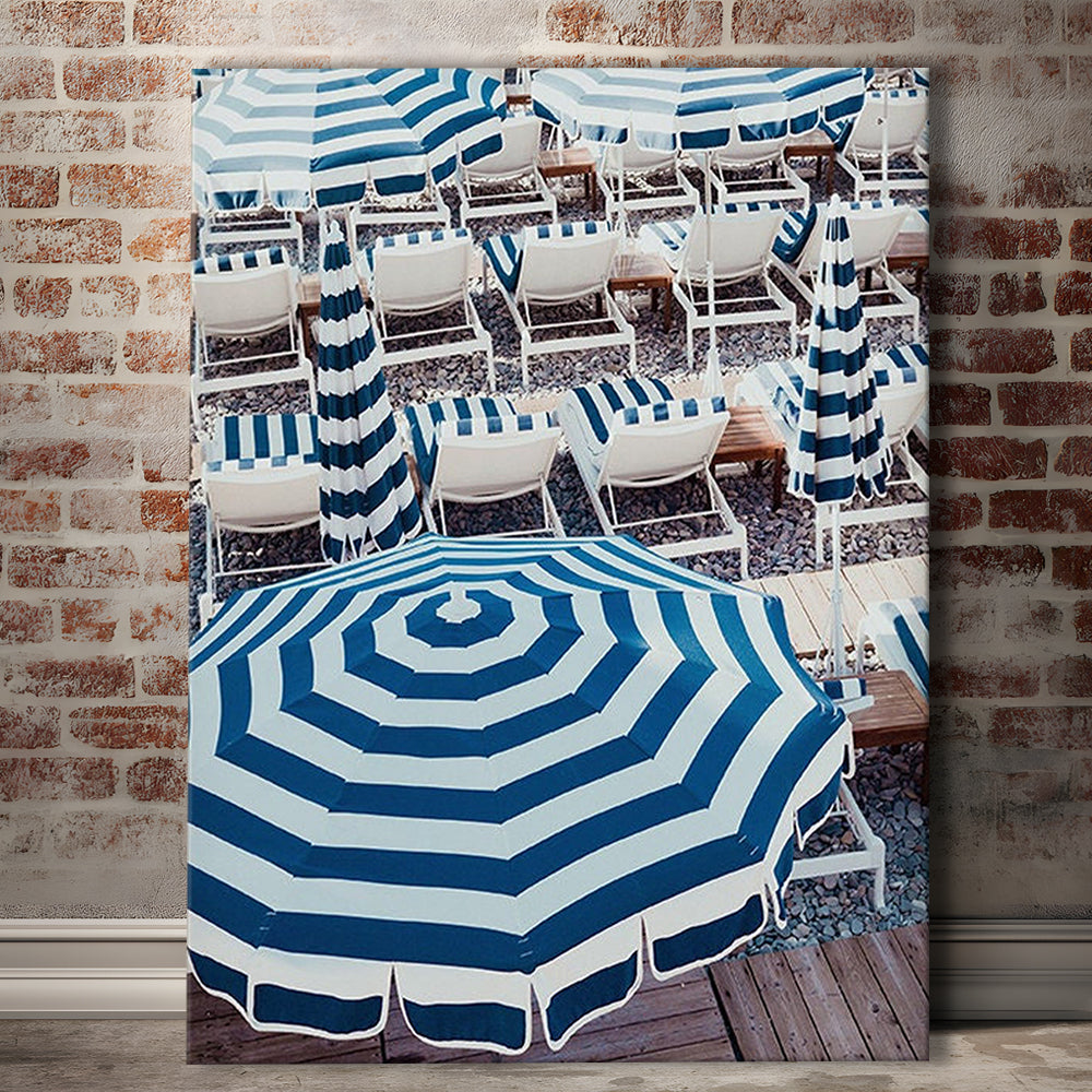 Blue Beach Umbrellas Wall Art Print,French Riviera Print, Canvas Prints Wall Art
