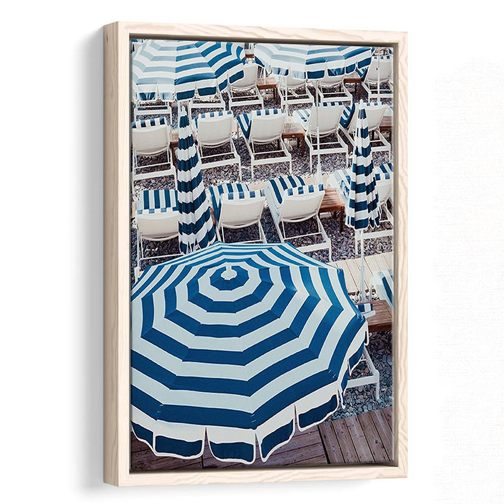 Blue Beach Umbrellas Wall Art Print,French Riviera Print, Framed Canvas Prints Wall Art