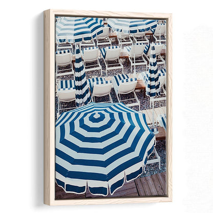 Blue Beach Umbrellas Wall Art Print,French Riviera Print, Framed Canvas Prints Wall Art