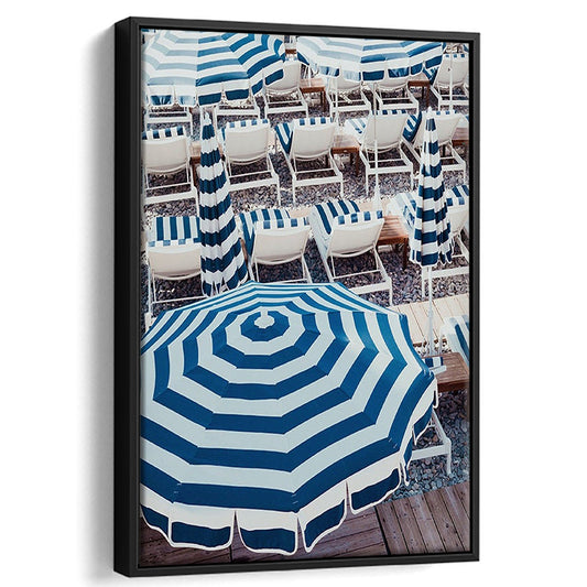 Blue Beach Umbrellas Wall Art Print,French Riviera Print, Framed Canvas Prints Wall Art