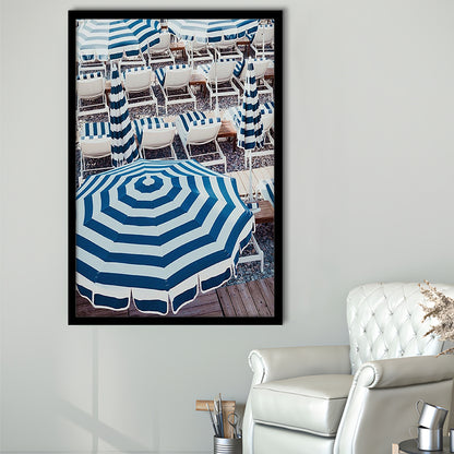 Blue Beach Umbrellas Wall Art Print,French Riviera Print, Framed Art Prints Wall Decor