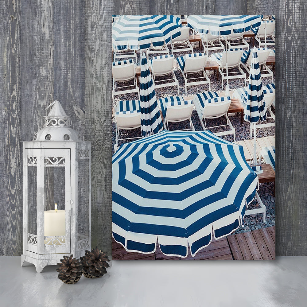 Blue Beach Umbrellas Wall Art Print,French Riviera Print, Canvas Prints Wall Art