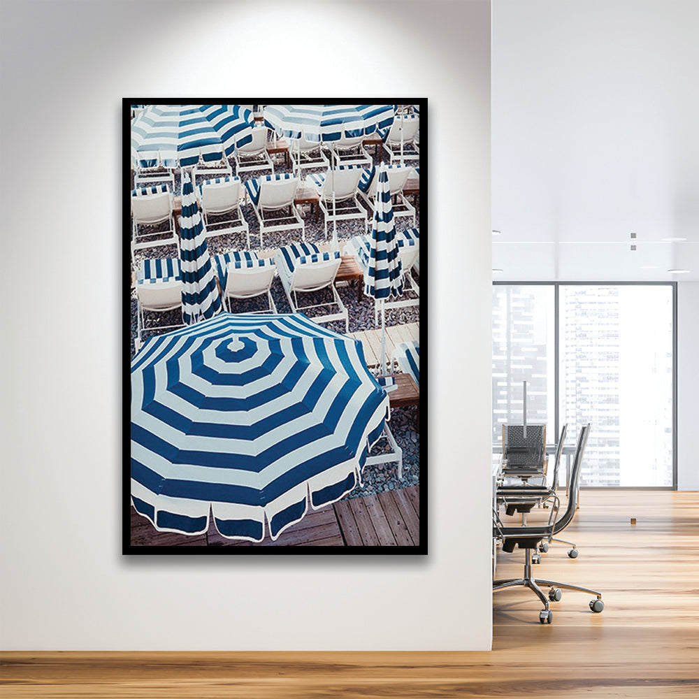 Blue Beach Umbrellas Wall Art Print,French Riviera Print, Framed Art Prints Wall Decor