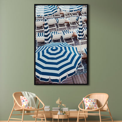 Blue Beach Umbrellas Wall Art Print,French Riviera Print, Framed Canvas Prints Wall Art