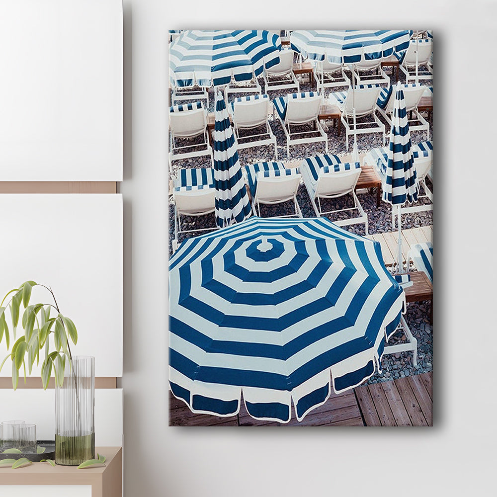 Blue Beach Umbrellas Wall Art Print,French Riviera Print, Canvas Prints Wall Art
