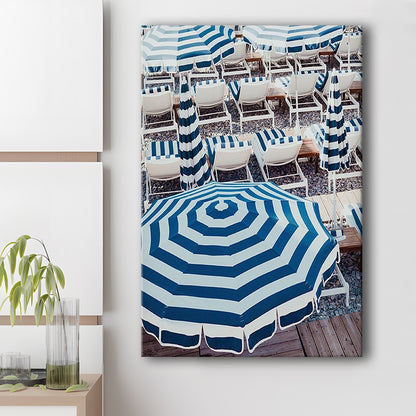 Blue Beach Umbrellas Wall Art Print,French Riviera Print, Canvas Prints Wall Art