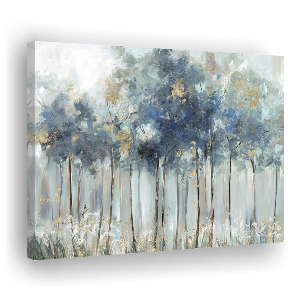 Blue Golden Forest Large Stretched Canvas Floating Frame Wall Art Print, Cavas Print Wall Art Hom Decor
