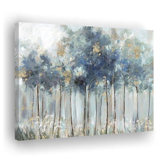 Blue Golden Forest Large Stretched Canvas Floating Frame Wall Art Print, Cavas Print Wall Art Hom Decor