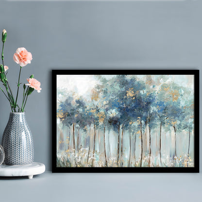 Blue Golden Forest LargeArt Prints Floating Frame Wall Art Print, Framed Art Print, Picture Framed