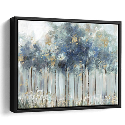 Blue Golden Forest Large Stretched Canvas Floating Frame Wall Art Print, Framed Cavas Print, Floating Frame
