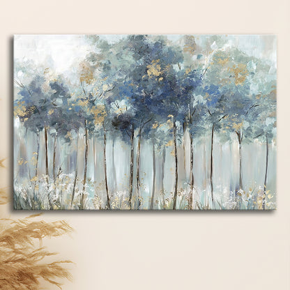 Blue Golden Forest Large Stretched Canvas Floating Frame Wall Art Print, Cavas Print Wall Art Hom Decor