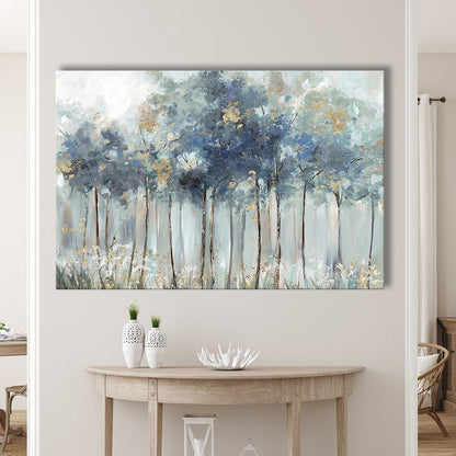 Blue Golden Forest Large Stretched Canvas Floating Frame Wall Art Print, Cavas Print Wall Art Hom Decor