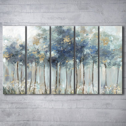 Blue Golden Forest Large Stretched Canvas Floating Frame Wall Art Print, 5 Piece B Extra Large Cavas Print Wall Art Decor