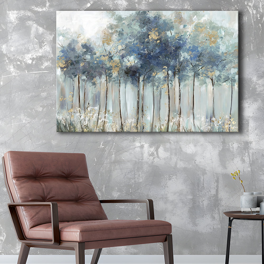 Blue Golden Forest Large Stretched Canvas Floating Frame Wall Art Print, Cavas Print Wall Art Hom Decor