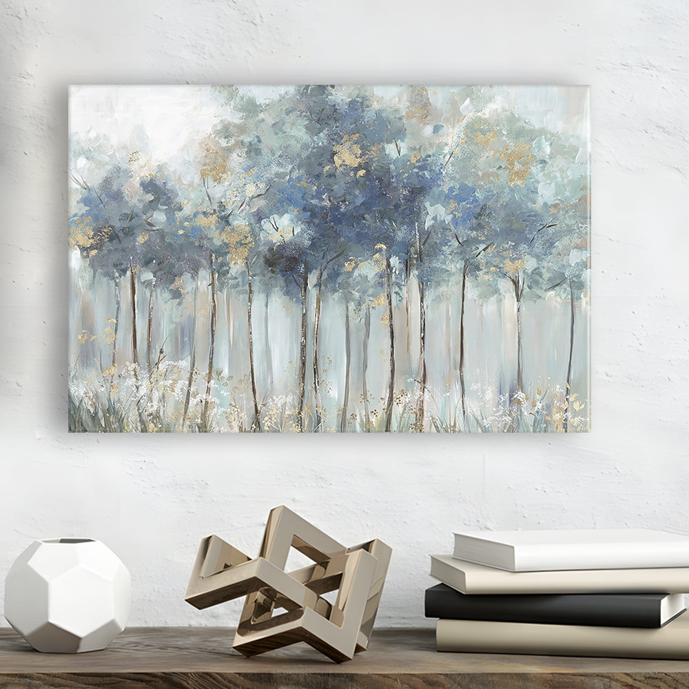 Blue Golden Forest Large Stretched Canvas Floating Frame Wall Art Print, Cavas Print Wall Art Hom Decor