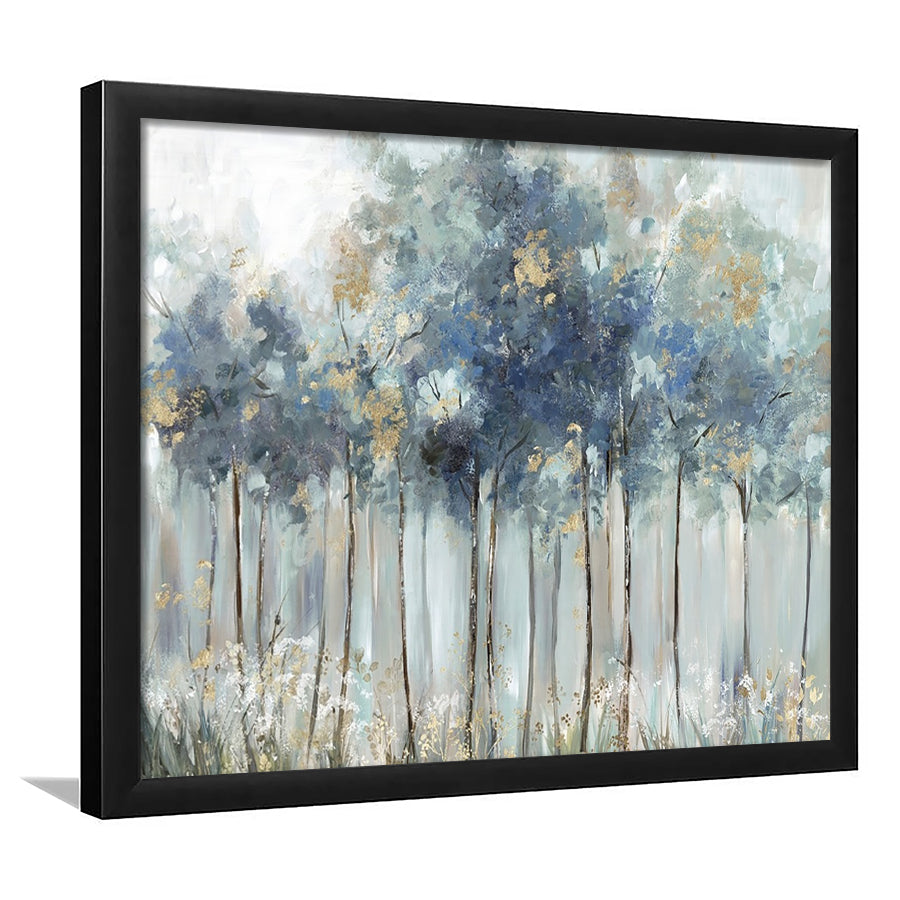 Blue Golden Forest LargeArt Prints Floating Frame Wall Art Print, Framed Art Print, Picture Framed