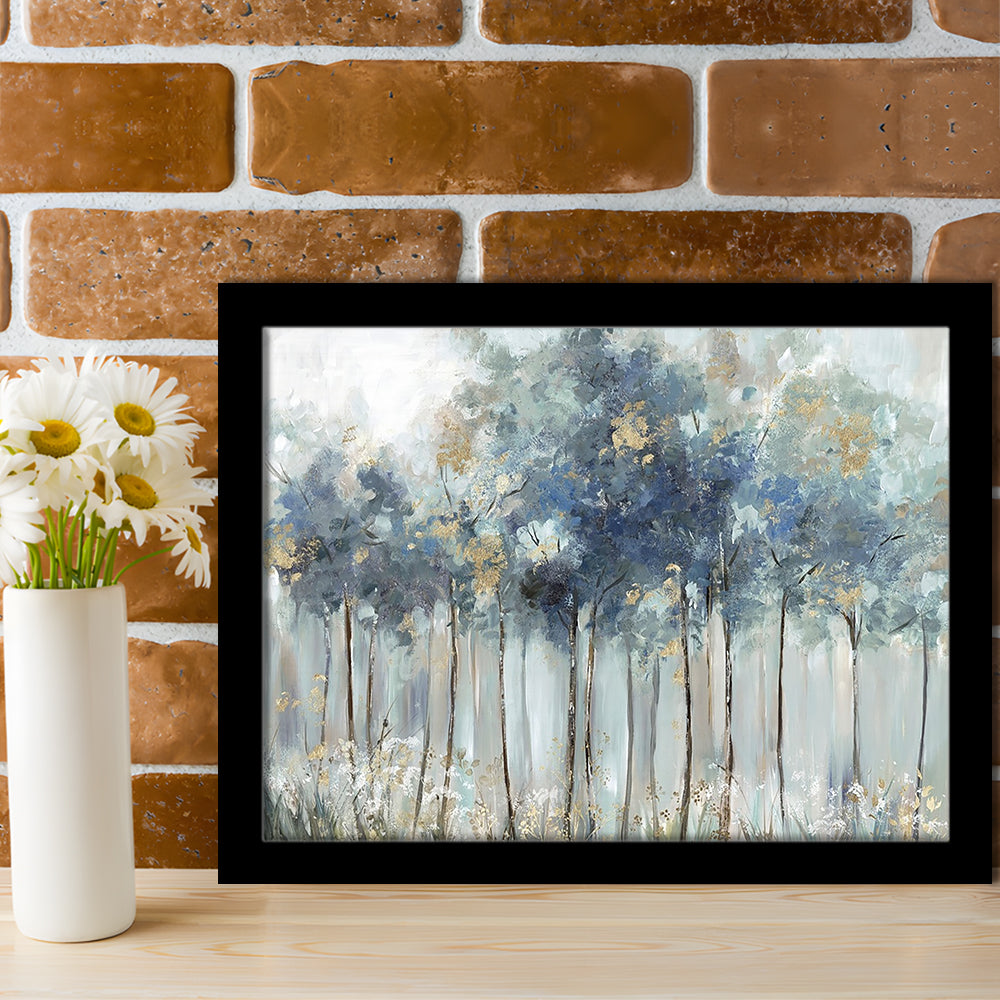 Blue Golden Forest LargeArt Prints Floating Frame Wall Art Print, Framed Art Print, Picture Framed