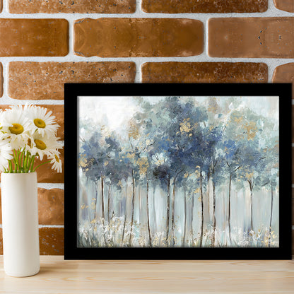 Blue Golden Forest LargeArt Prints Floating Frame Wall Art Print, Framed Art Print, Picture Framed