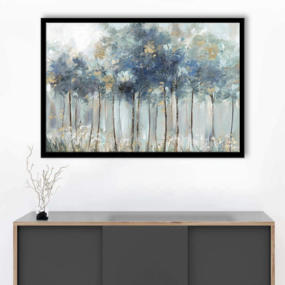 Blue Golden Forest LargeArt Prints Floating Frame Wall Art Print, Framed Art Print, Picture Framed