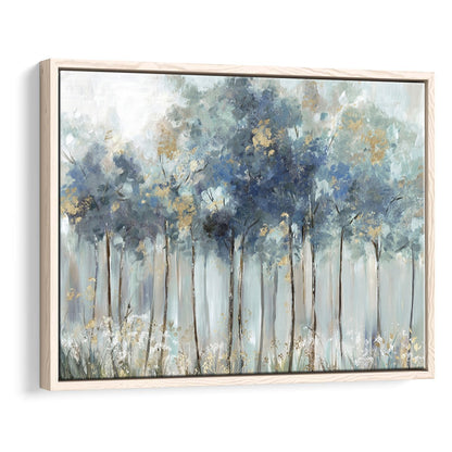 Blue Golden Forest Large Stretched Canvas Floating Frame Wall Art Print, Framed Cavas Print, Floating Frame