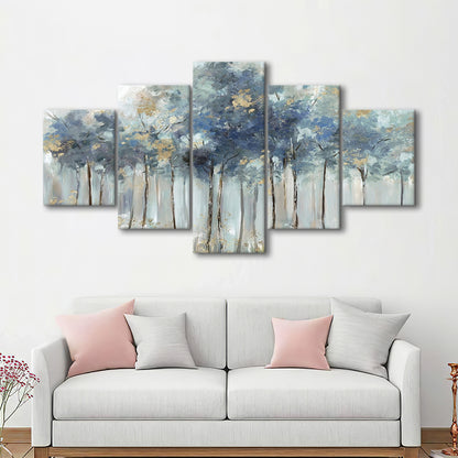 Blue Golden Forest Large Stretched Canvas Floating Frame Wall Art Print, 5 Piece Large Cavas Print Wall Art