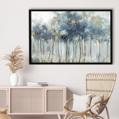 Blue Golden Forest Large Stretched Canvas Floating Frame Wall Art Print, Framed Cavas Print, Floating Frame