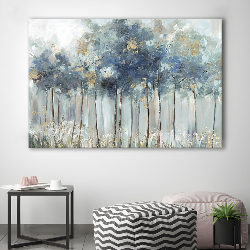 Blue Golden Forest Large Stretched Canvas Floating Frame Wall Art Print, Cavas Print Wall Art Hom Decor