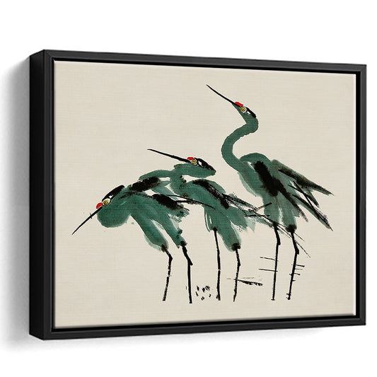 Blue Heron Vintage Print Coastal Framed Canvas Print Wall Art, Gallery Framed Canvas Print Wall Art, Beach House Decor