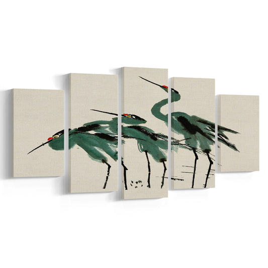 Blue Heron Vintage Print Coastal Mixed Canvas Print Wall Art, Gallery Mixed Canvas Print Wall Art, Beach House Decor