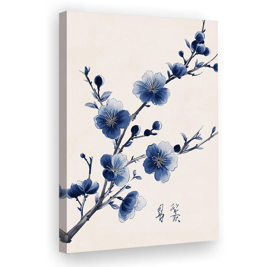 Blue Japanese Floral Art Print, Vintage Japanese Decor, Abstract Art, Japanese Vintage Wall Art, Canvas Print, Canvas Decor
