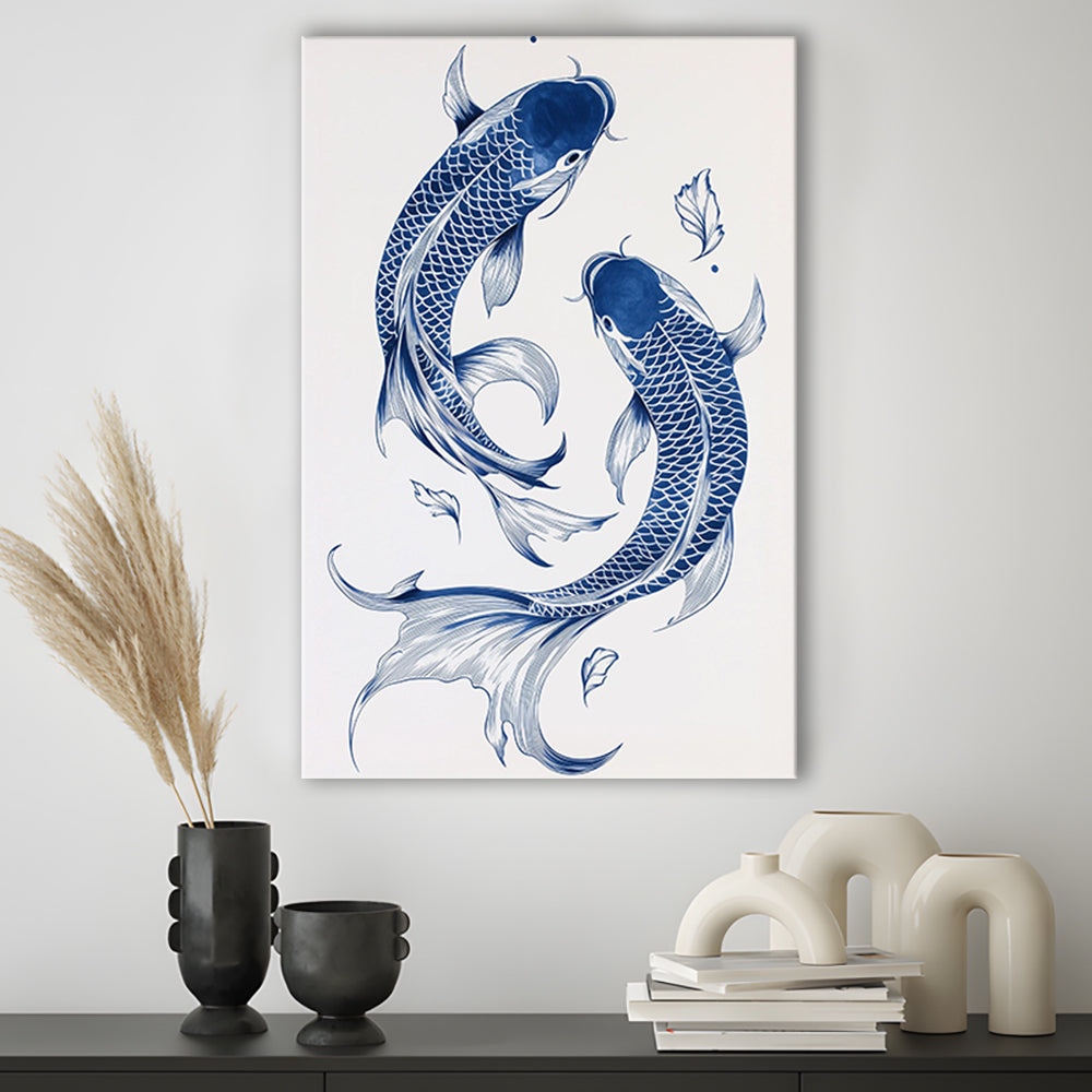 Blue Koi Print, Vintage Print, Trendy Wall Art, Aesthetic Wall Art, Koi Fish Print, Japanese Print, Gift Idea, Canvas Print
