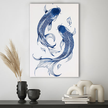 Blue Koi Print, Vintage Print, Trendy Wall Art, Aesthetic Wall Art, Koi Fish Print, Japanese Print, Gift Idea, Canvas Print